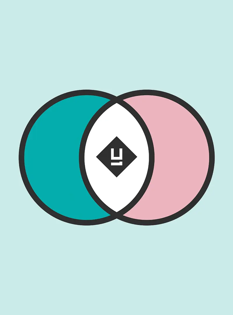 Grafika przedstawiająca połączenie dwóch kół z marką YUN w części wspólnej