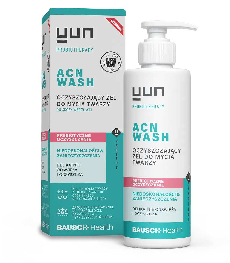 Opakowanie i butelka żelu do mycia twarzy Yun ACN Wash.